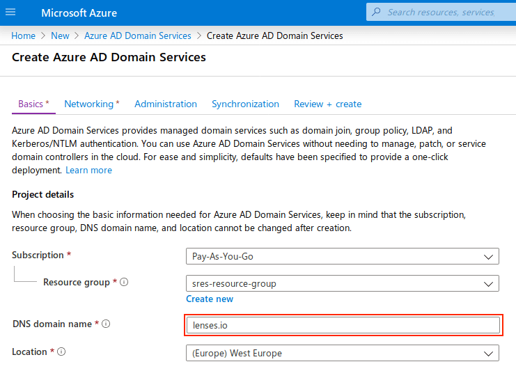 Azure AD DNS Domain Name