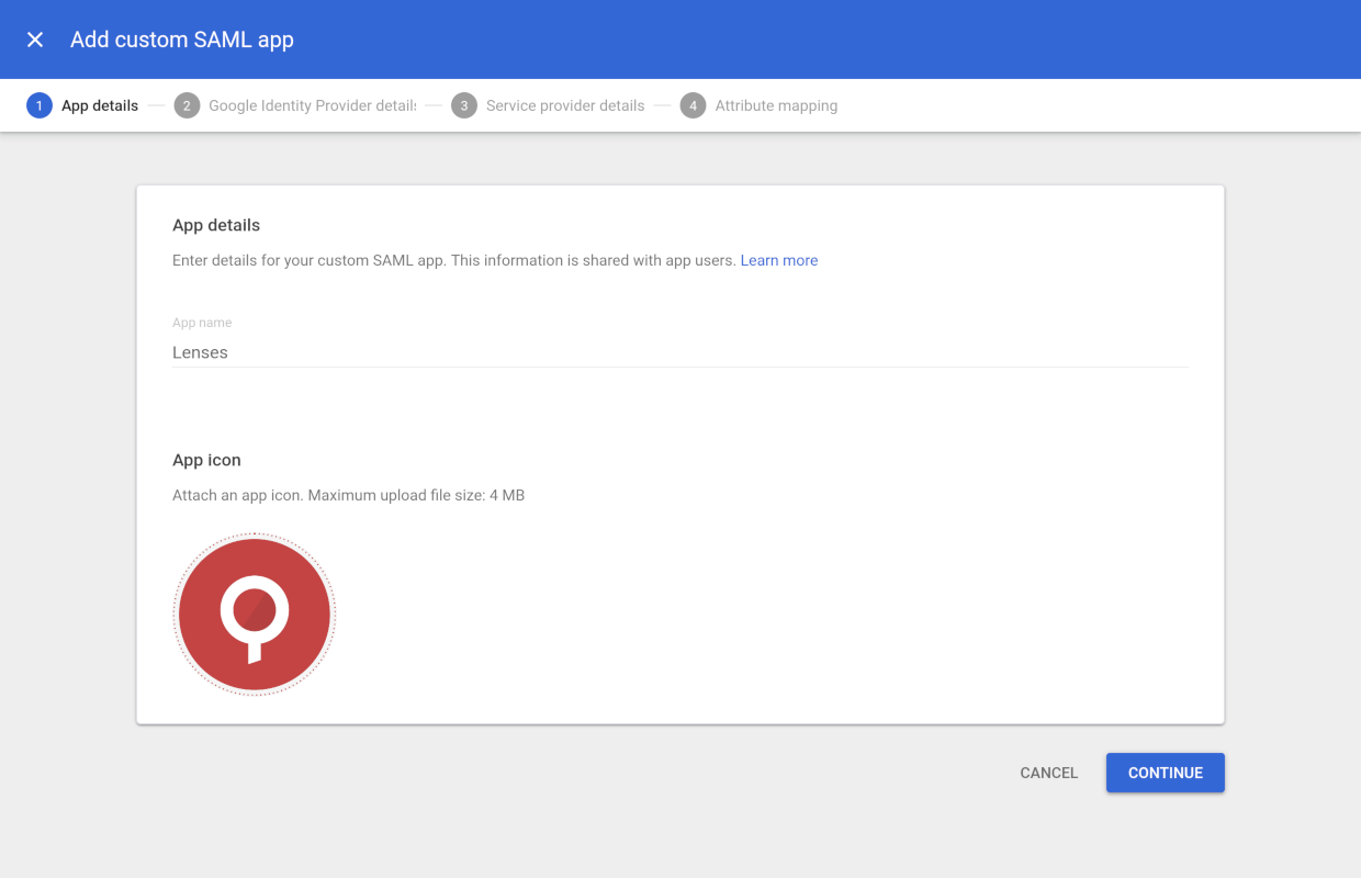 Google SAML app details