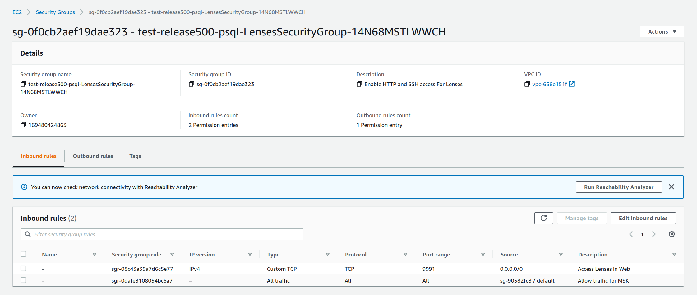 Lenses Security Group