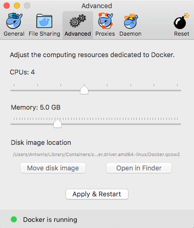 Set docker container memory allocation
