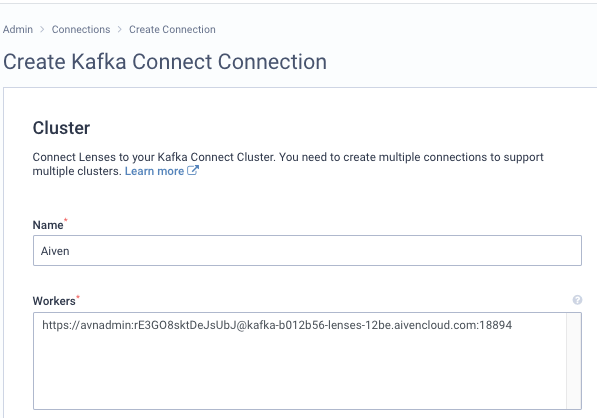 Kafka Connect Endpoint Connection