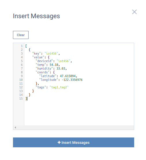 Insert a message with tags into iot_1 topic.