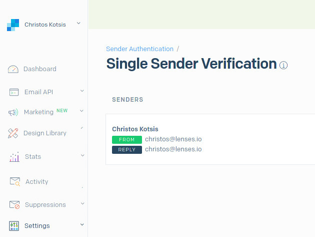 Sendgrid: Sender Authentication Create