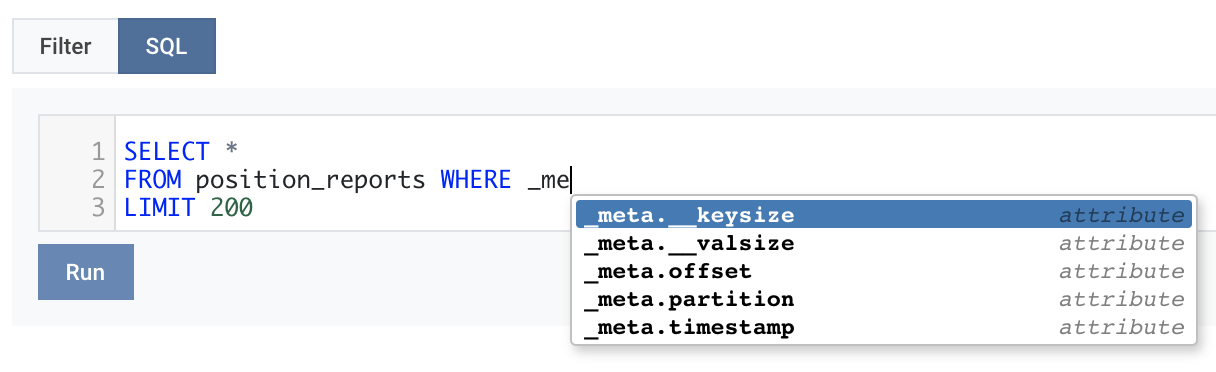 Push down queries using the Apache Kafka metadata